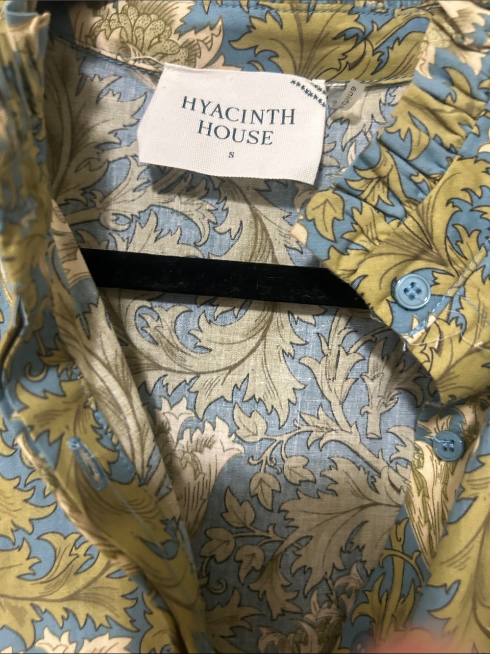 Hyacinth House Blue Green Floral Collared Tiered Midi Dress SMALL - Picture 6 of 13